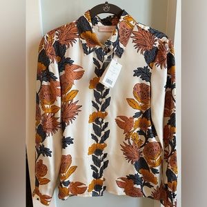 Tory Burch orange wonderland silk blouse size 0 NWT